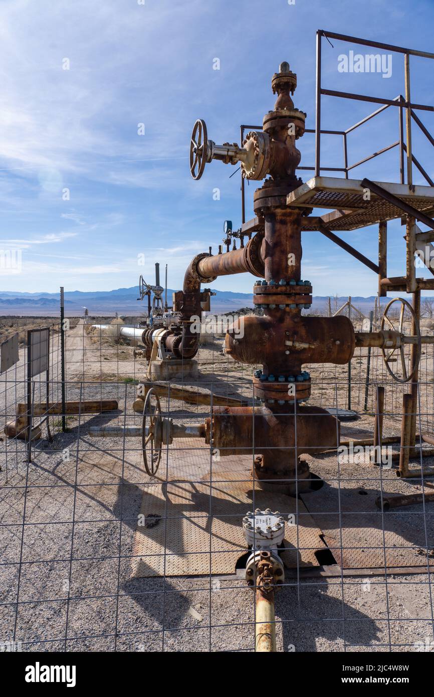 Il pozzo di un pozzo di iniezione geotermica che restituisce acqua raffreddata dalla centrale elettrica geotermica di Blundell vicino a Milford, Utah. L'acqua raffreddata i Foto Stock