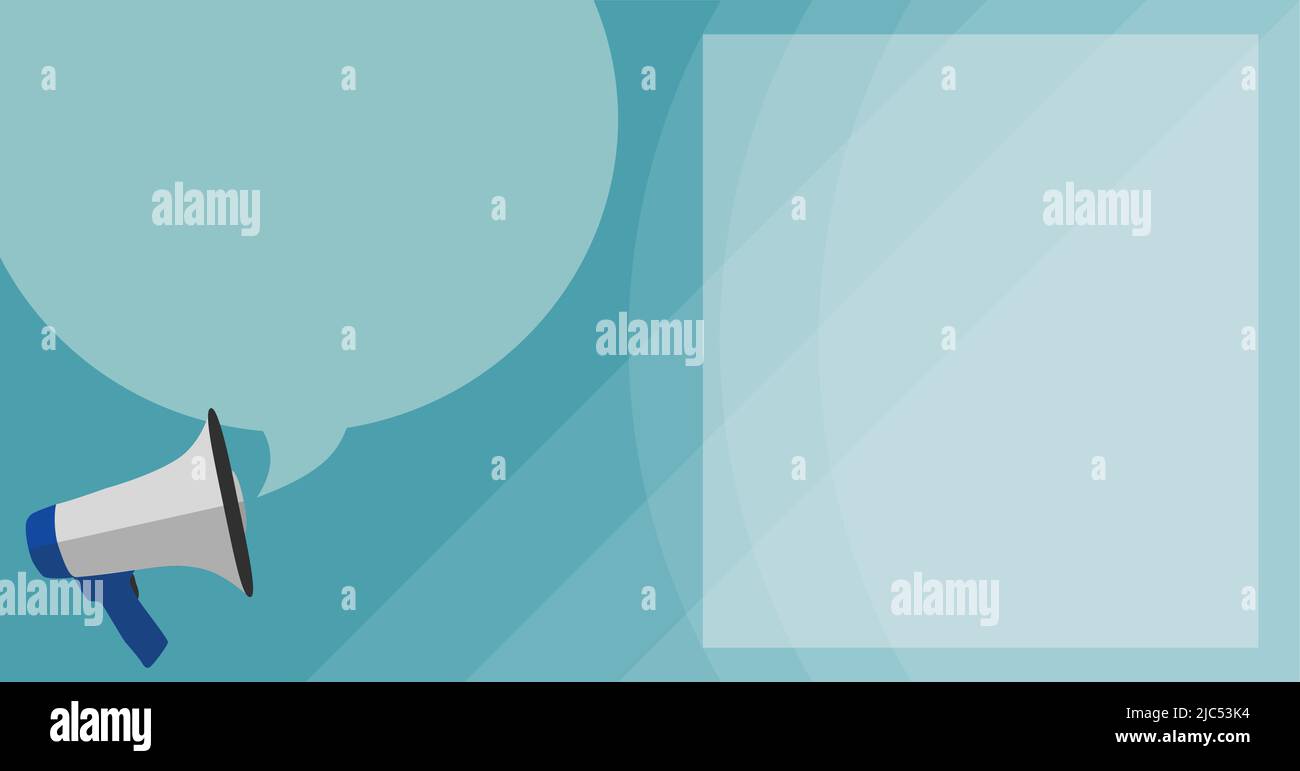 sfondo astratto blu moderno con megafone e fumetto, annuncio o illustrazione vettoriale di informazioni Illustrazione Vettoriale