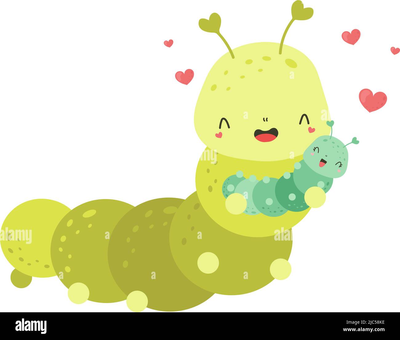 Carino Caterpillar Clipart per le vacanze e le merci dei bambini. Happy clip Art Fox Caterpillar con Baby. Illustrazione vettoriale di un animale per adesivi, stampe Illustrazione Vettoriale