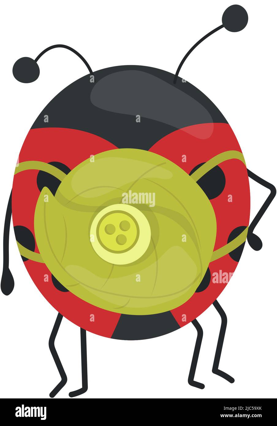 Cute Ladybug clipart isolato su sfondo bianco. Divertente clip Art Ladybug con uno zaino di foglie. Illustrazione vettoriale di un animale per adesivi Illustrazione Vettoriale