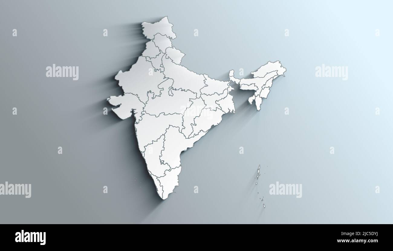 Mappa geografica politica del paese dell'India con stati con ombre Foto Stock