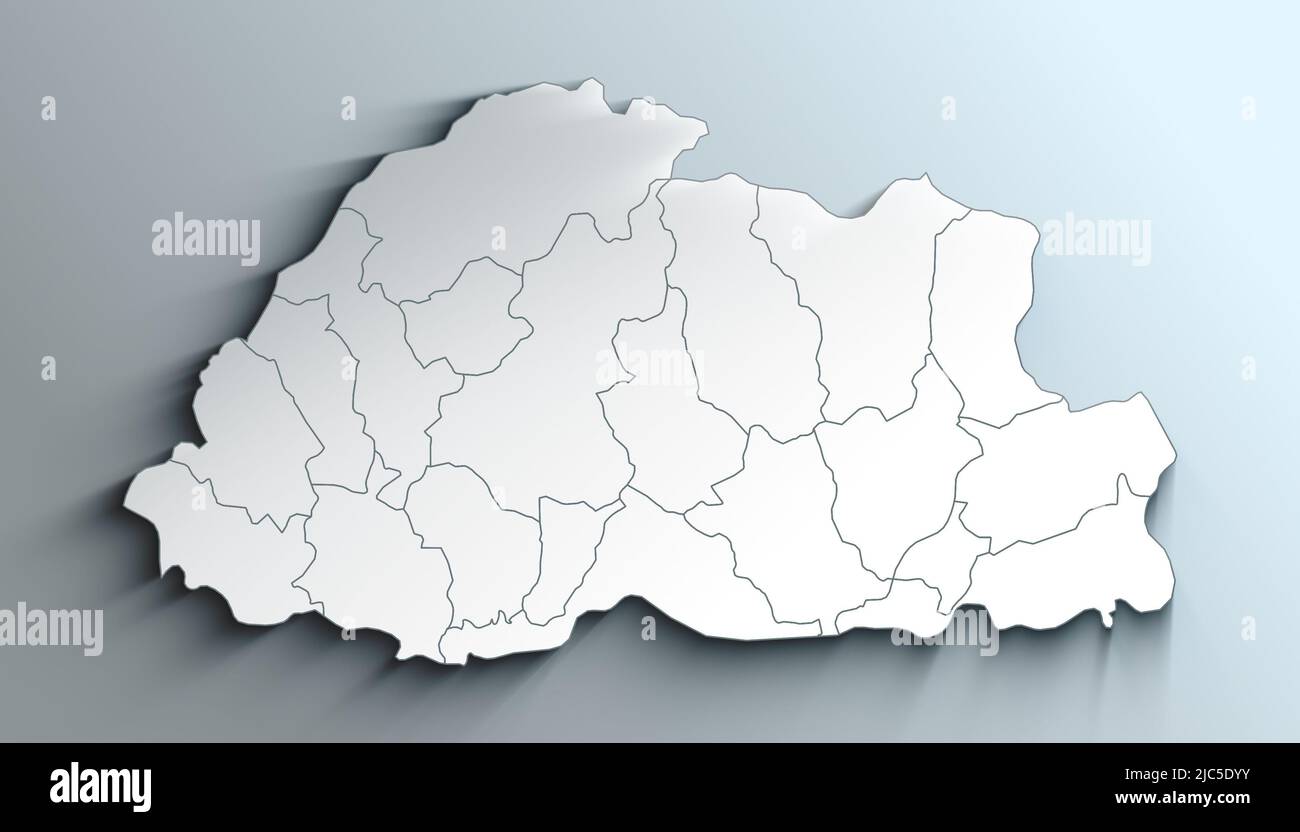 Mappa geografica politica del Paese del Bhutan con distretti con Ombre Foto Stock