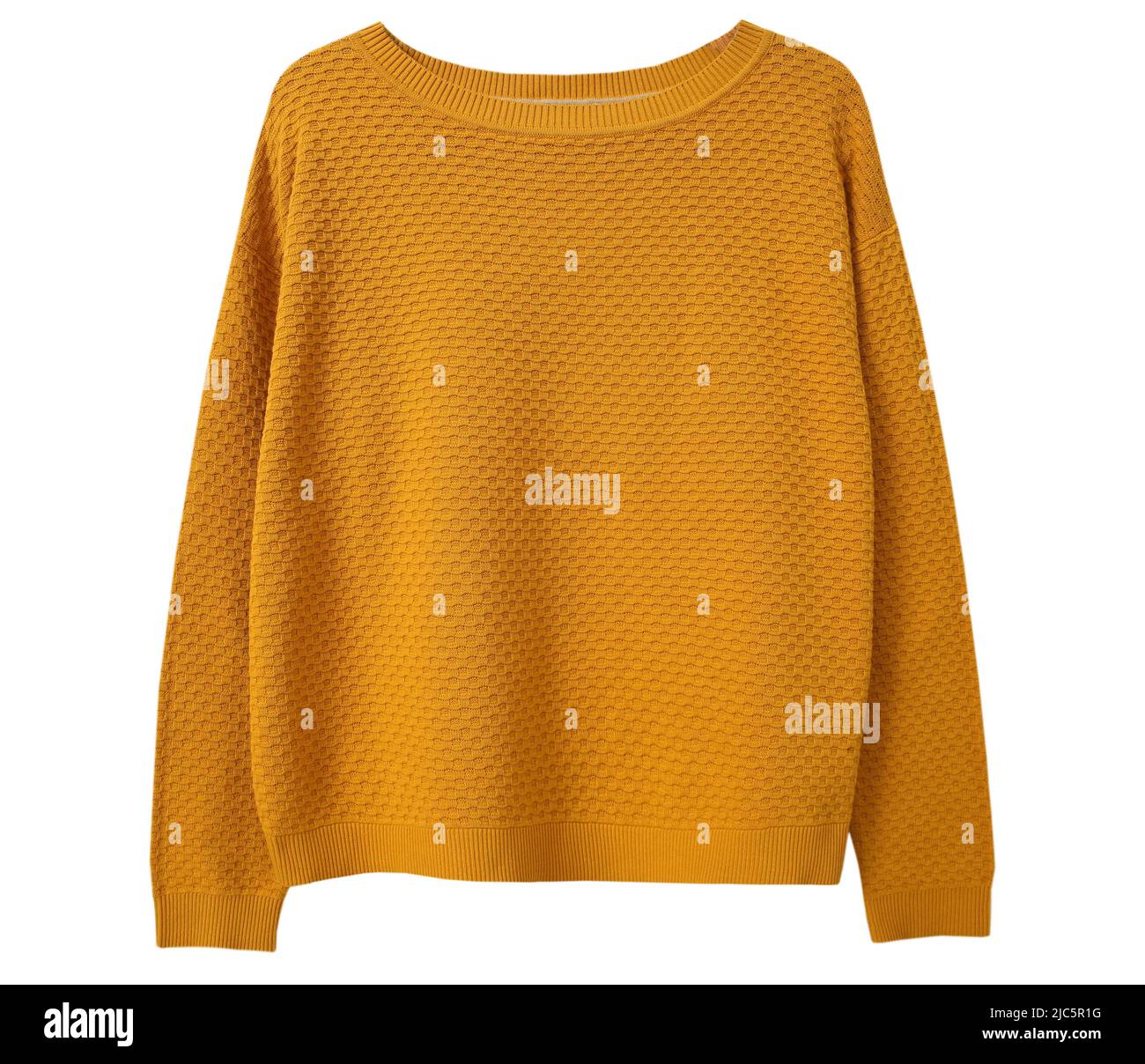 Maglione giallo isolato su bianco.abbigliamento donna alla moda..abito a maglia. Donna vestiti.ponticello. Foto Stock