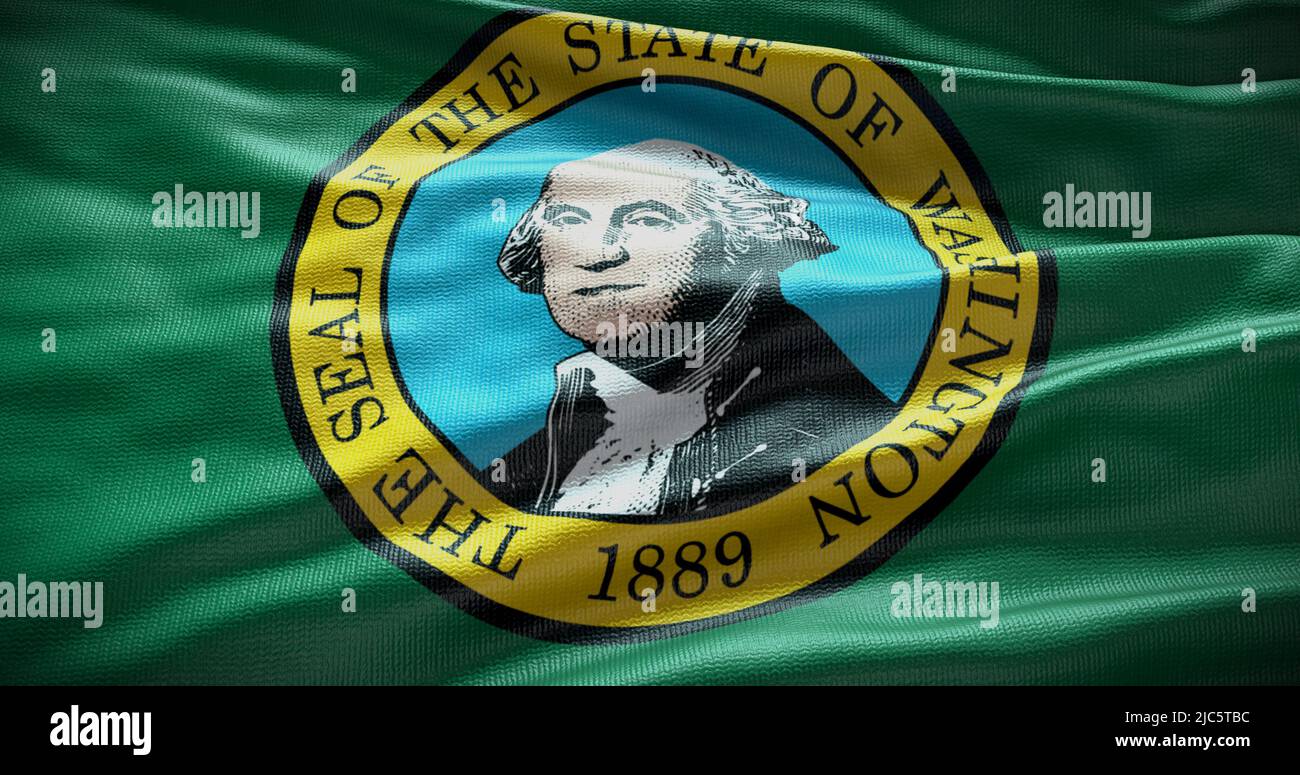 Illustrazione dello sfondo della bandiera dello stato di Washington, sfondo del simbolo degli Stati Uniti. Foto Stock