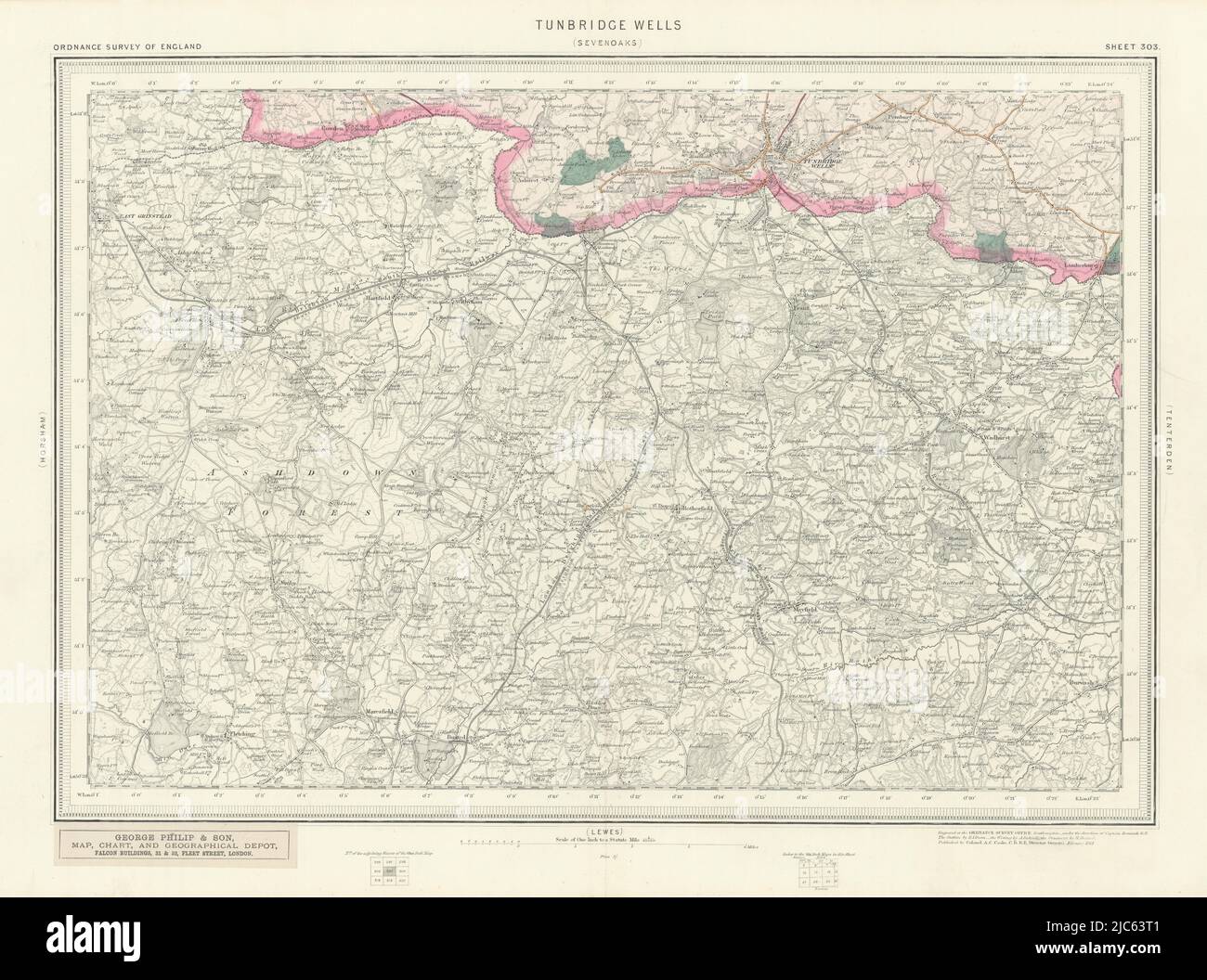 Scheda di indagine sull'ordnance 303 Tunbridge Wells High Weald Rother East Sussex 1881 mappa Foto Stock