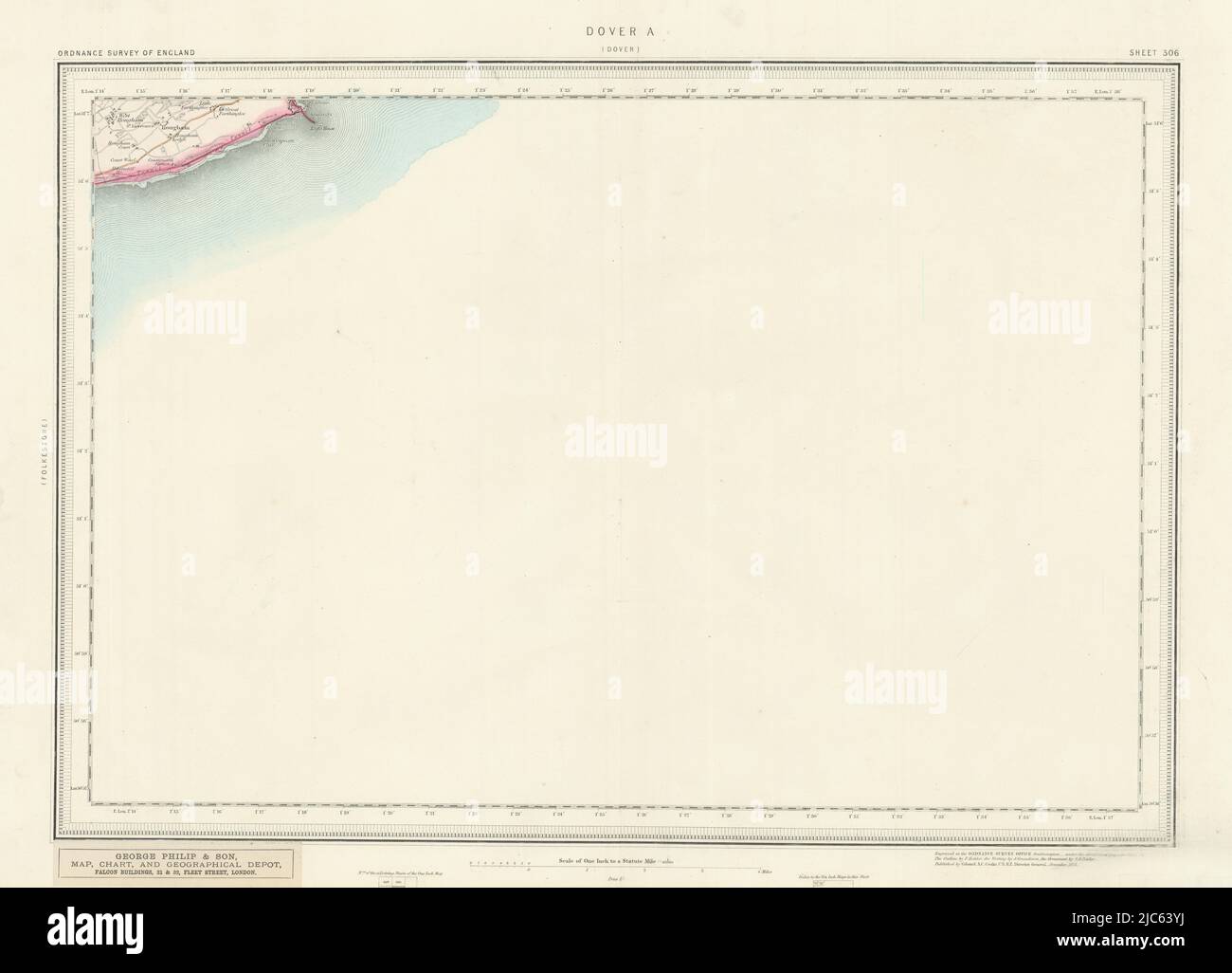 Scheda di indagine sull'ordnance 306 dover. Shakespeare Beach Hougham Samphire Hoe 1878 mappa Foto Stock