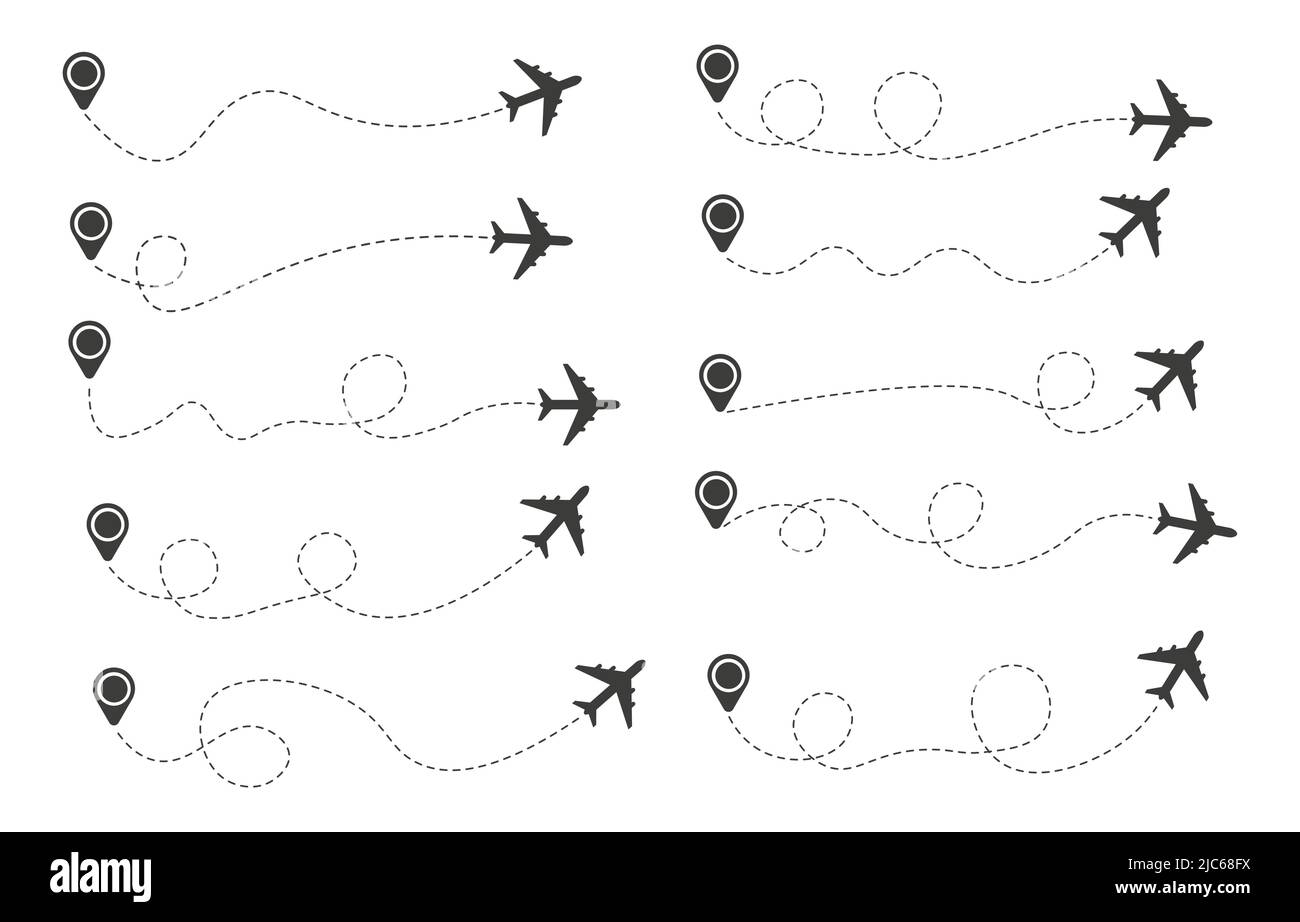 Set di linee tratteggiate del percorso aereo Illustrazione Vettoriale