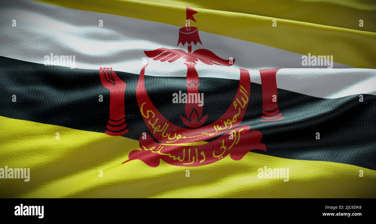 Illustrazione di sfondo della bandiera nazionale del Brunei. Simbolo del paese. Foto Stock