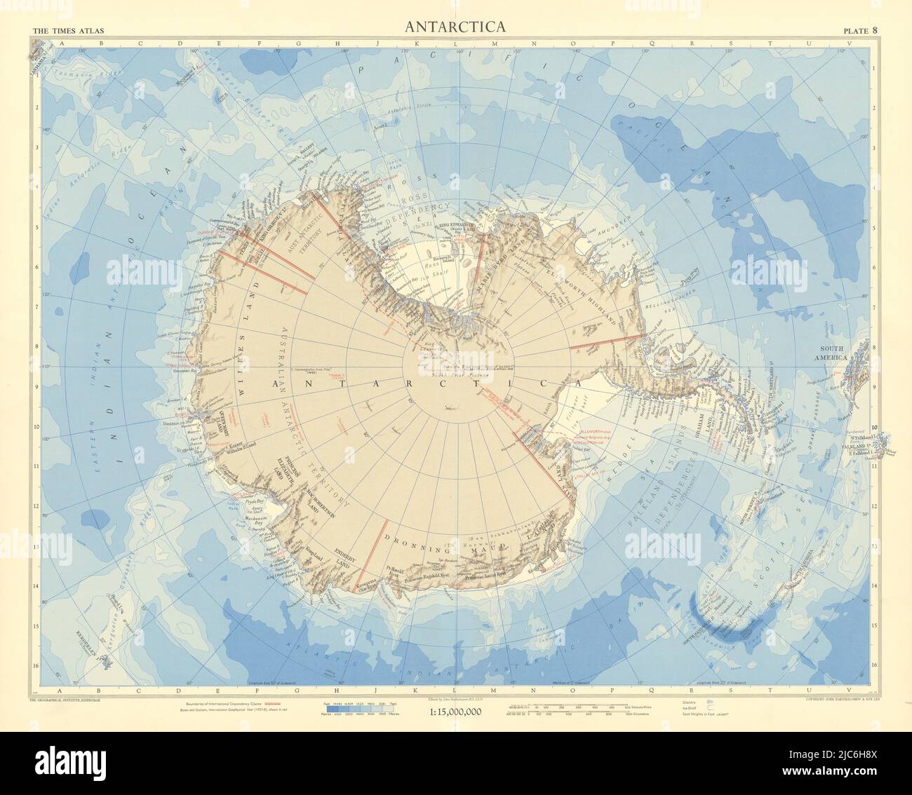 Antartide. Stazioni di ricerca e percorso CTAE 1957-58. Polo sud. MAPPA TIMES 1958 Foto Stock