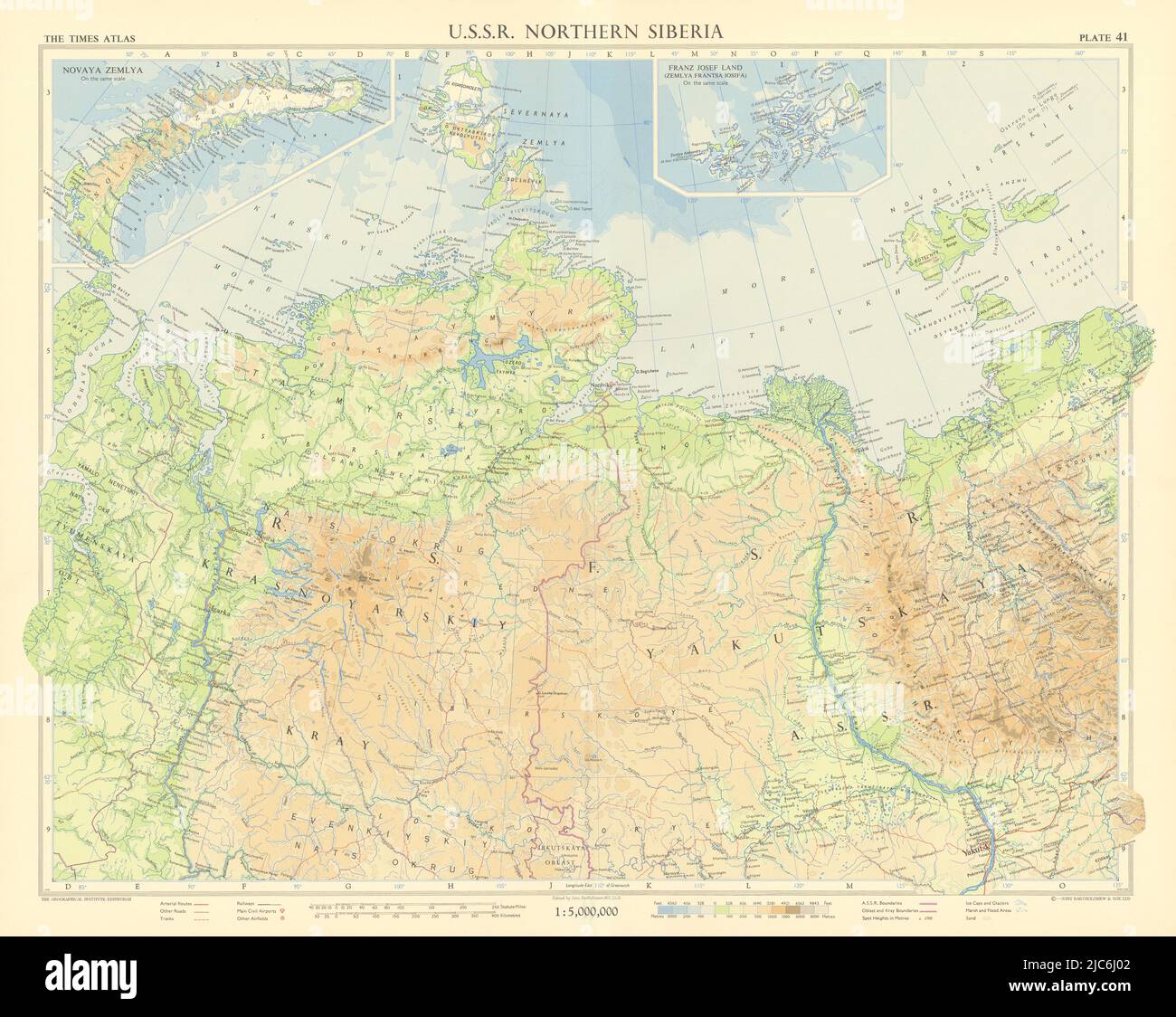 URSS Siberia settentrionale e Artico. Novaya Zemlya. Russia. TIMES 1959 vecchia mappa Foto Stock