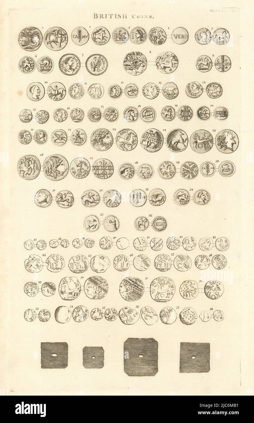 Monete britanniche antiche. Antica stampa di Francis CARY 1806 Foto Stock