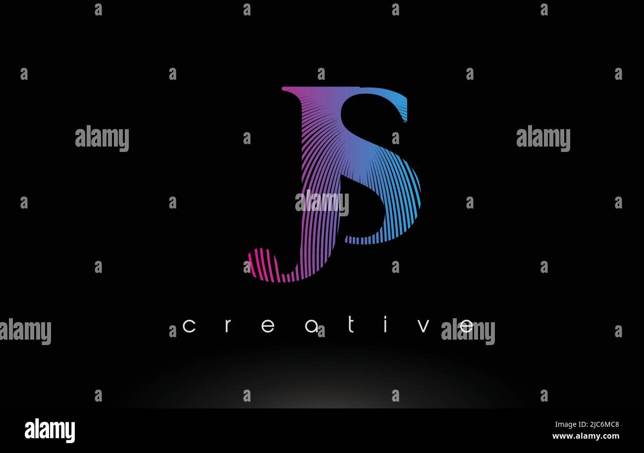 Logo JS con linee multiple. Artistico elegante viola linee blu icona Vector Illustration. Illustrazione Vettoriale