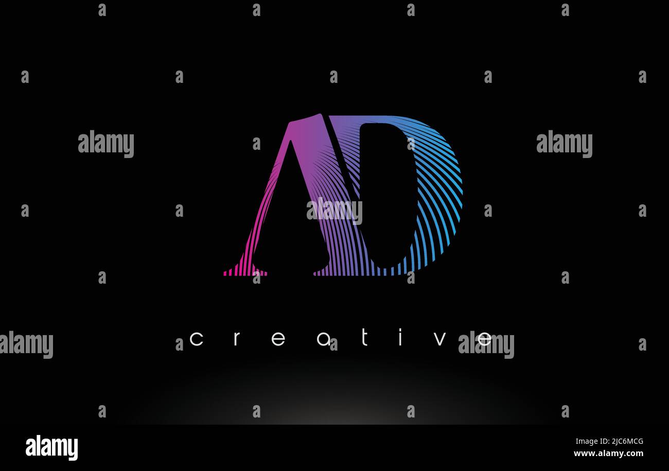 LOGO DELL'ANNUNCIO con linee multiple. Artistico elegante viola linee blu icona Vector Illustration. Illustrazione Vettoriale