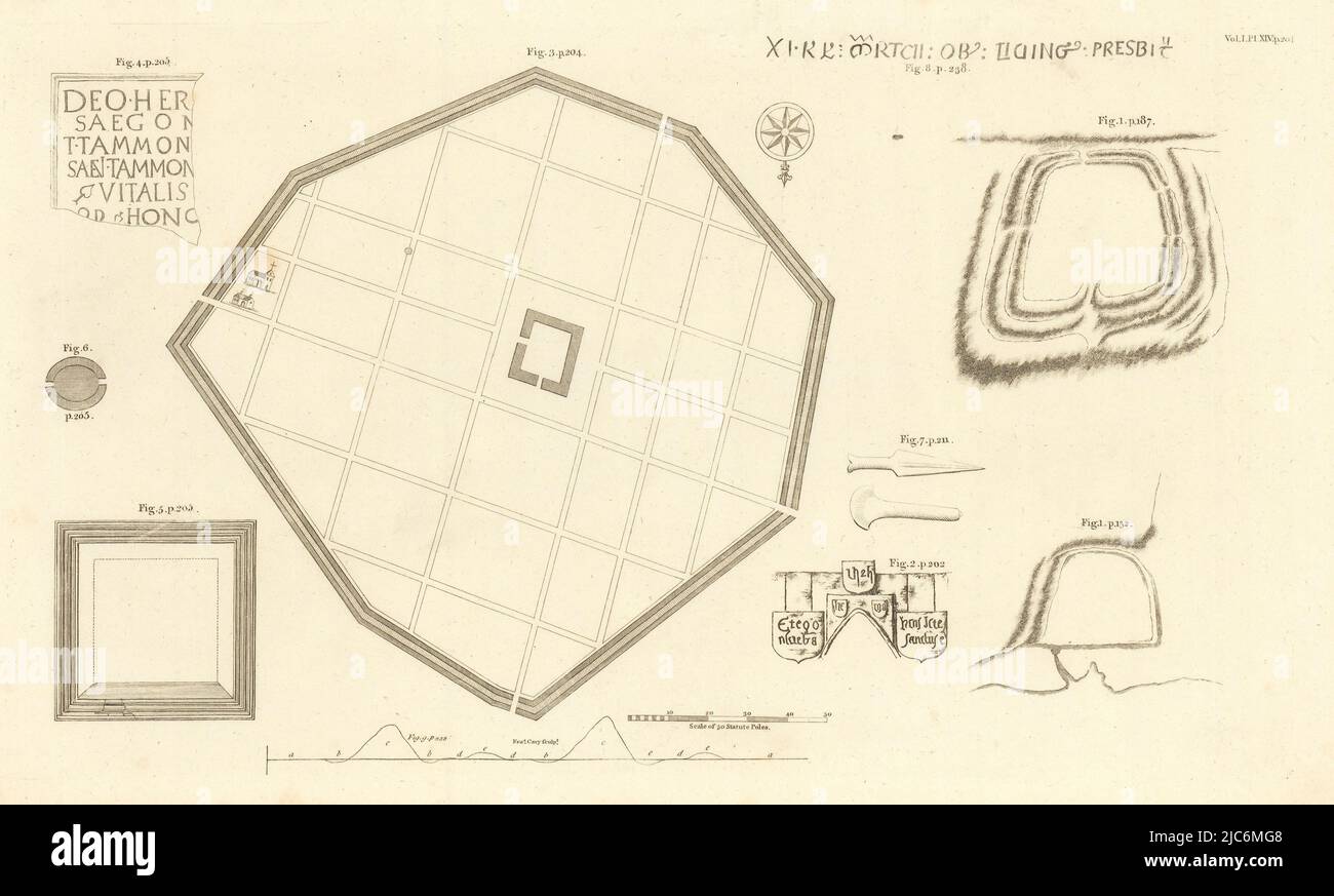 Silchester Iron Age / pianta della città romana 1806 vecchia mappa antica annata Foto Stock