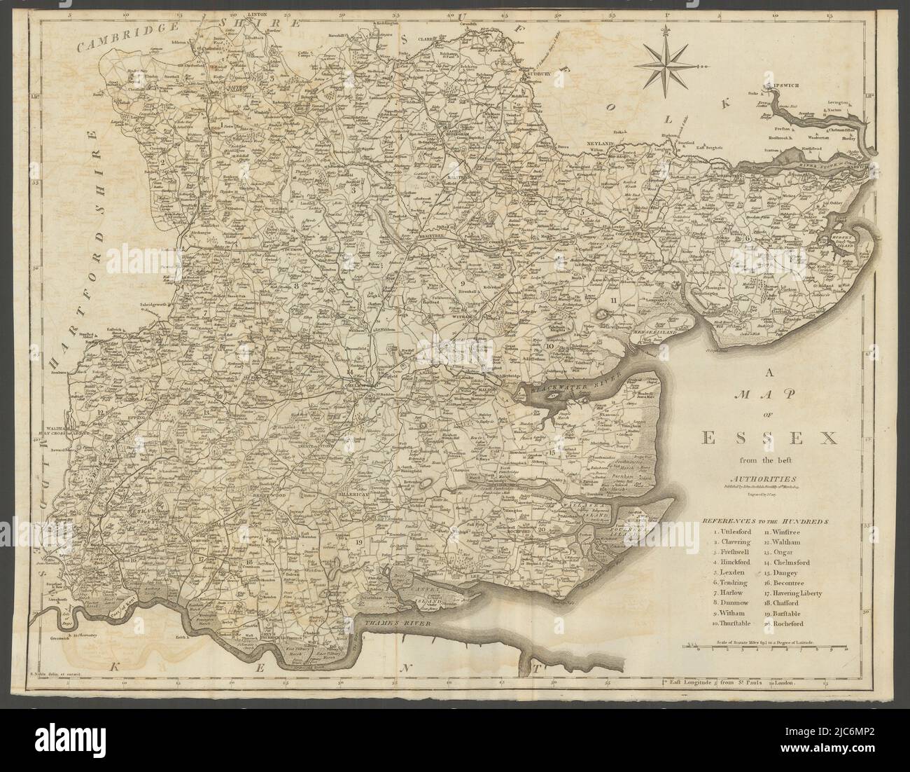 "Una mappa dell'Essex dalle migliori autorità". Mappa della contea. CARY 1806 anni Foto Stock