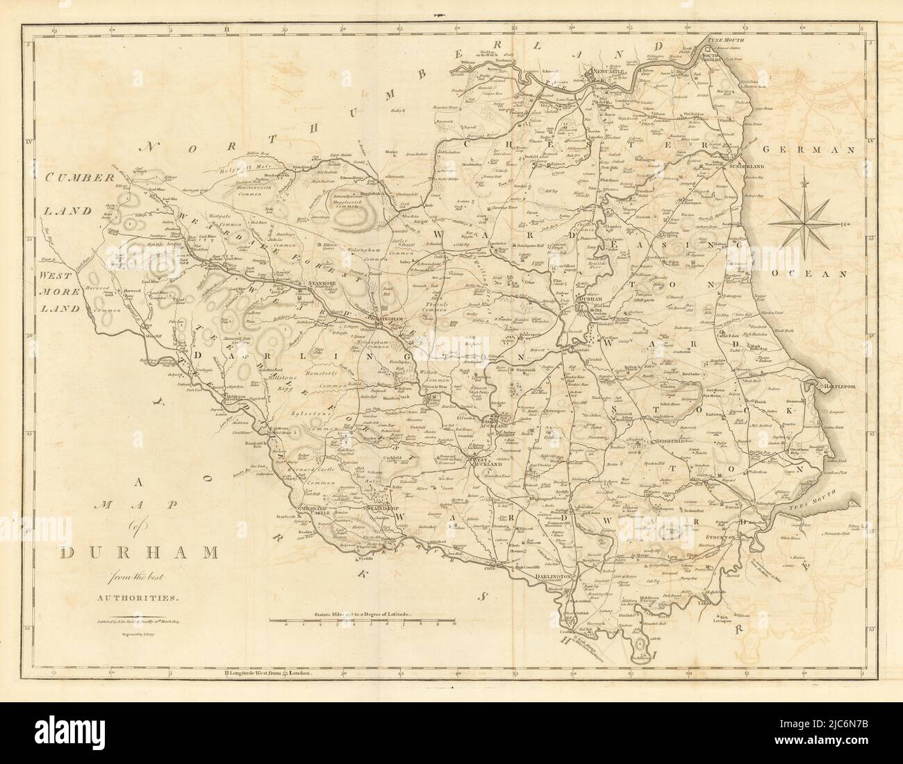"Una mappa di Durham dalle migliori autorità". Mappa della contea. CARY 1806 anni Foto Stock