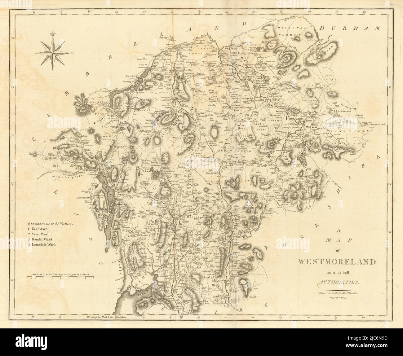 "Una mappa della Westmoreland dalle migliori autorità". Mappa della contea. CARY 1806 Foto Stock