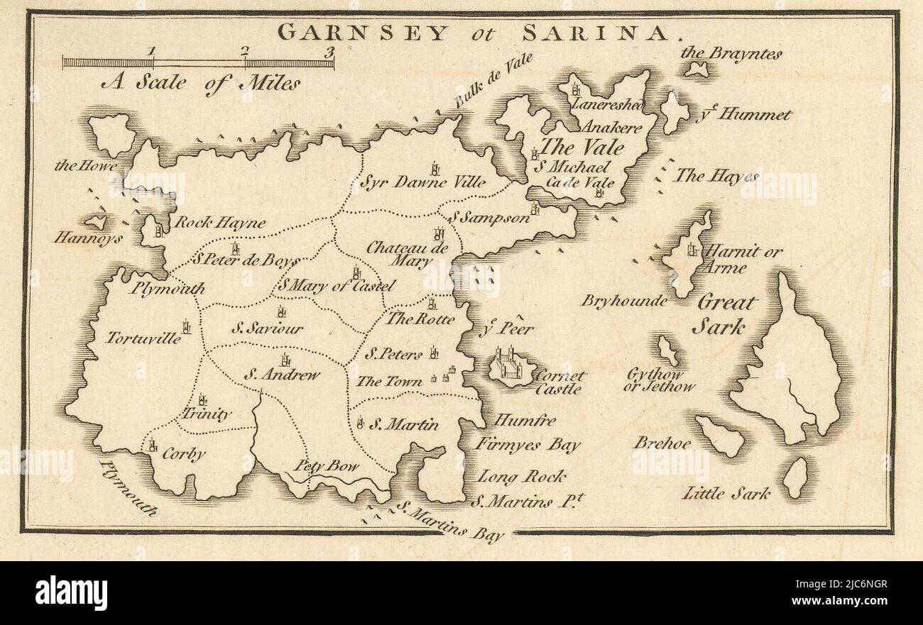 'Garnsey o Sarina' di John CARY. Guernsey, Isole del canale. PICCOLA mappa 1806 Foto Stock