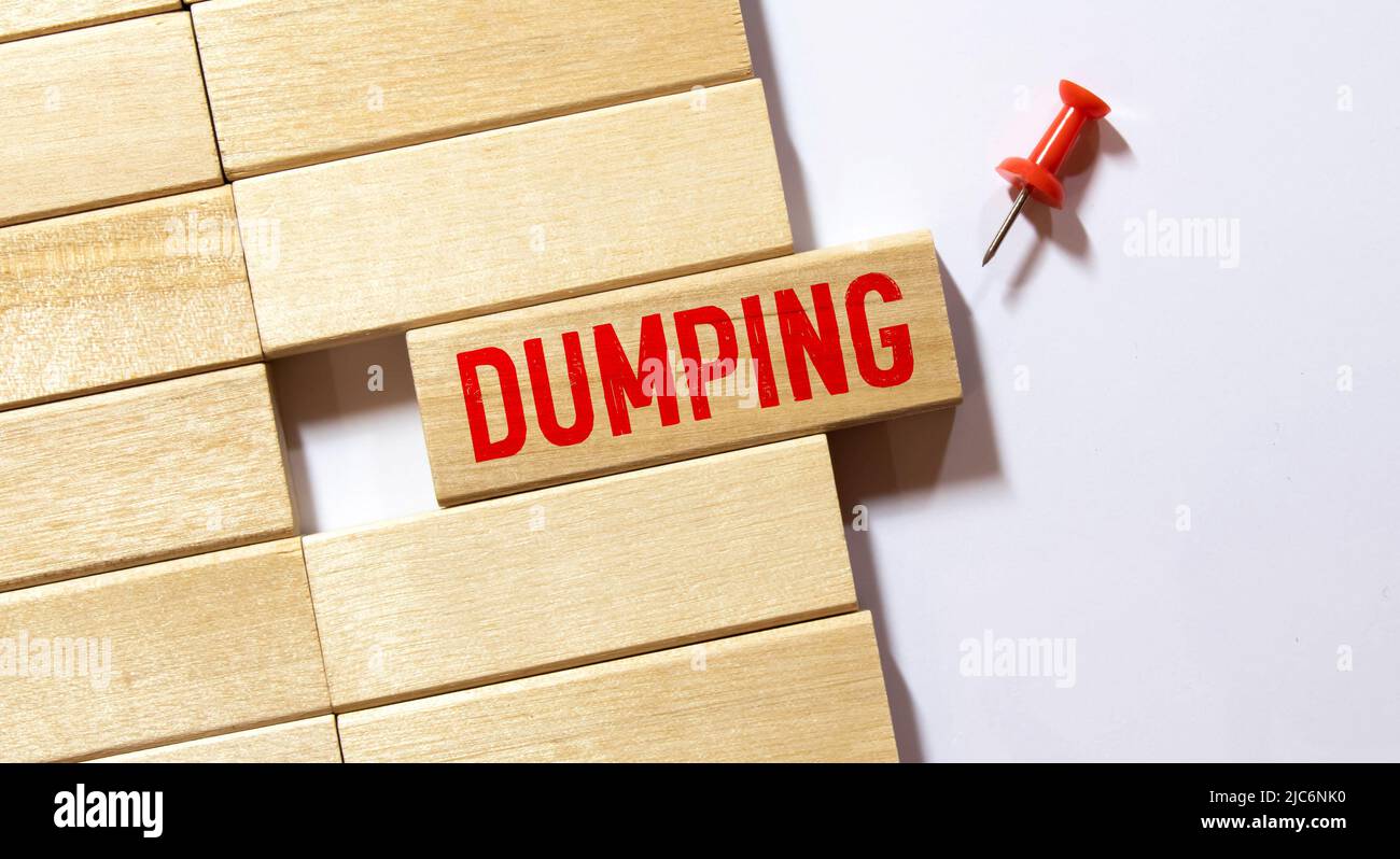 Parola di dumping scritta sul blocco di legno Foto Stock