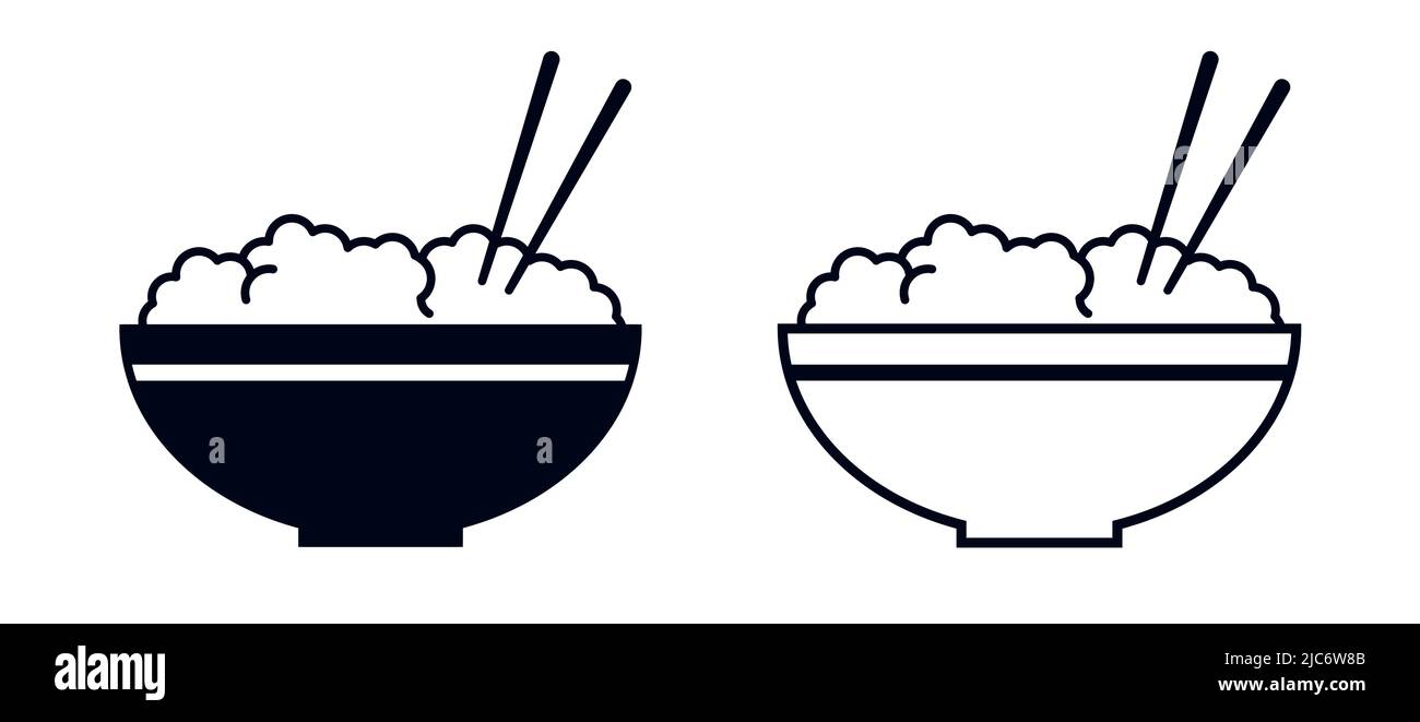 Recipiente per riso con due bacchette con simbolo di cibo asiatico icona raffigurante il vettore Illustrazione Vettoriale