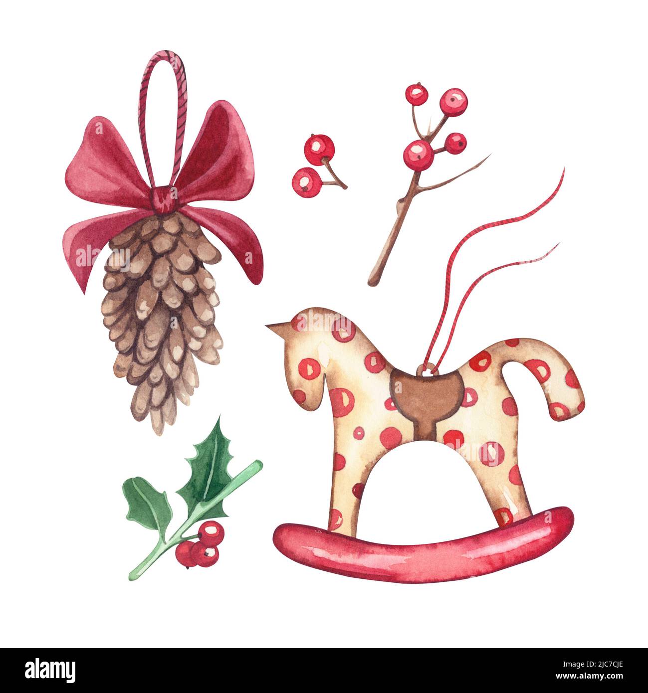 Un set di elementi di Natale disegnati a mano. Adatto per design, decorazione di inviti, vacanza. Foto Stock