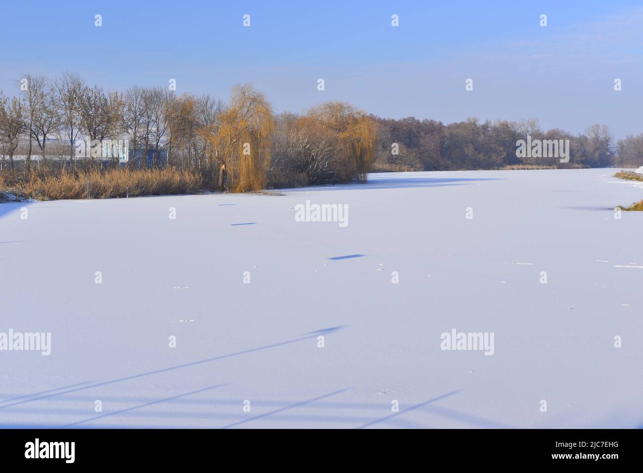 Il fiume Mures coperto di ghiaccio Foto Stock