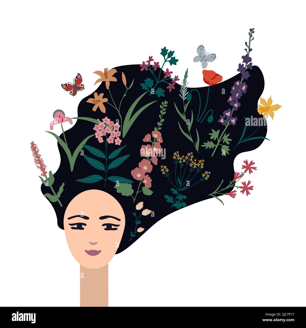 Ragazza con fiori nei capelli, allegoria della Terra Illustrazione Vettoriale