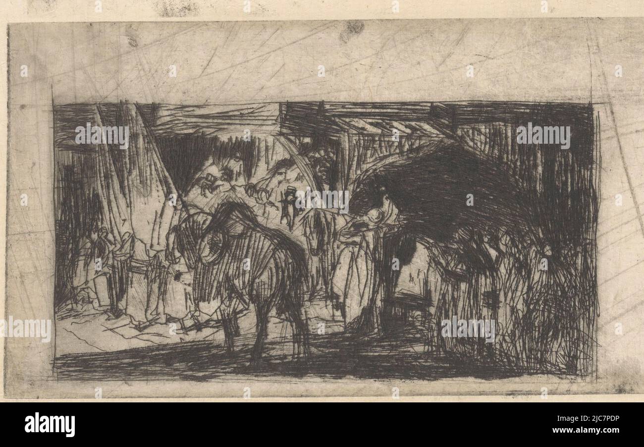 Una processione con portieri di bandiera e cavalli ad un cancello, processione ottomana, tipografo: Marius Bauer, 1889, carta, incisione, h 97 mm - w 186 mm Foto Stock