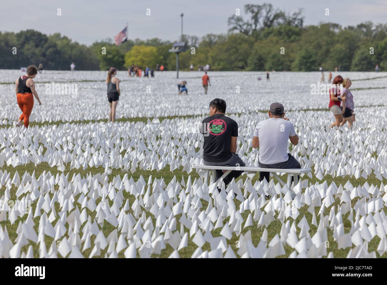 WASHINGTON, D.C. – 19 settembre 2021: La gente visita “in America: Ricorda”, un’installazione di Suzanne Brennan Firstenberg in onore delle vittime di Covid-19. Foto Stock