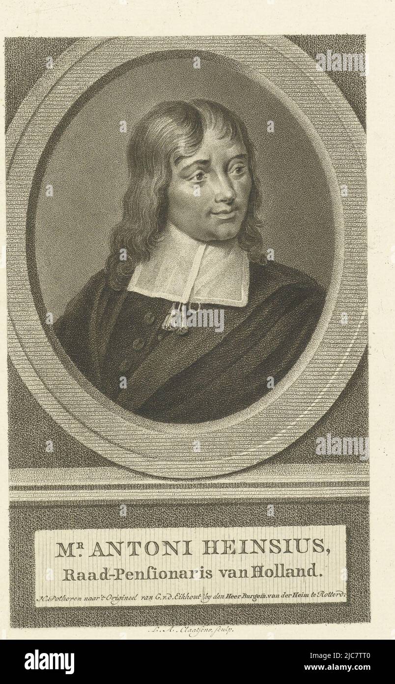Ritratto di Antonius Heinsius, stampatore: Lambertus Antonius Claessens, (menzionato sull'oggetto), G. v.d. Eikhout, (citato in oggetto), Amsterdam, c.. 1792 - c. 1808, carta, incisione, incisione, h 243 mm x l 158 mm Foto Stock