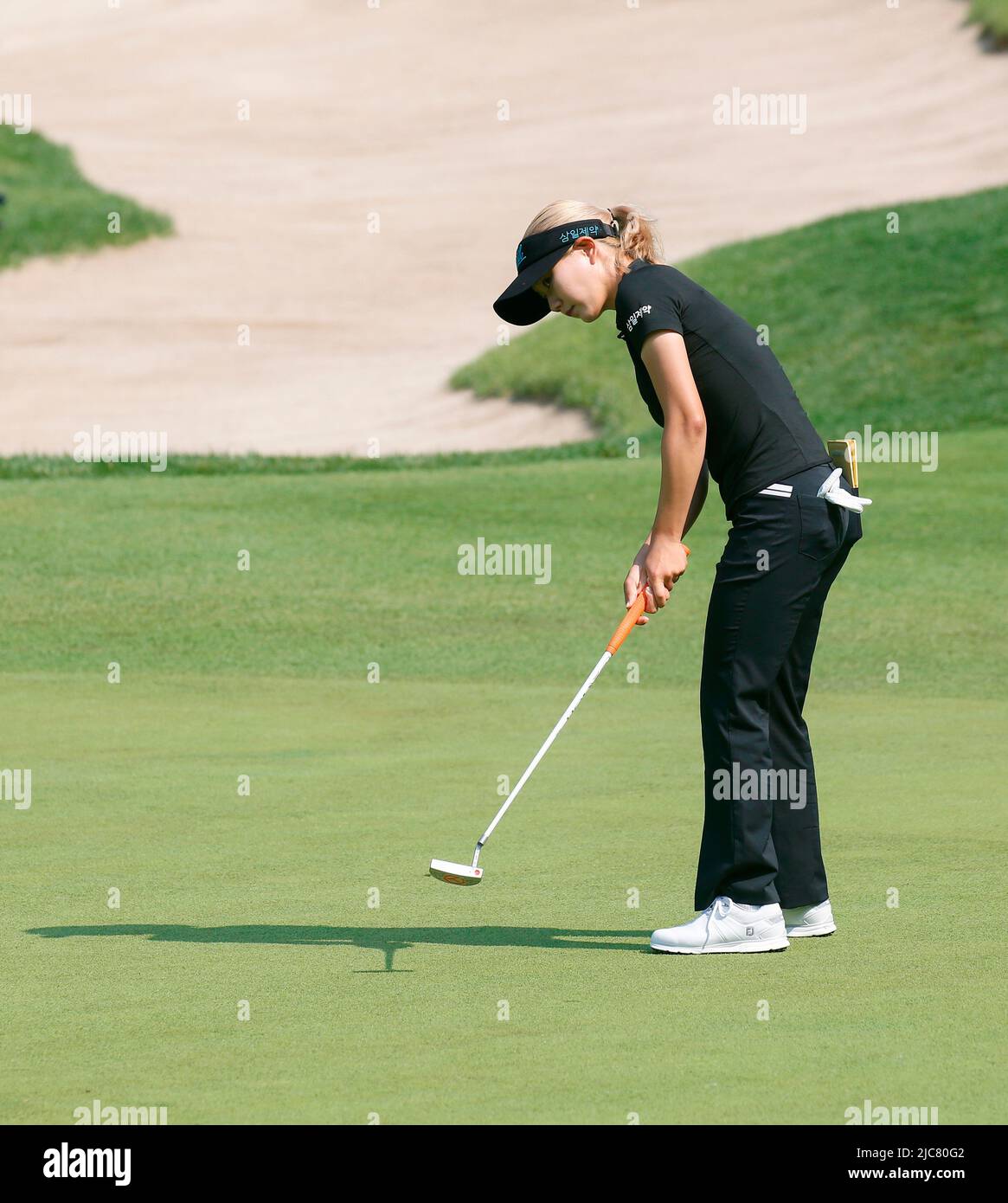 Seul, Corea del Sud. 10th giugno 2022. Park so-Hye (KOR), 10 giugno 2022 - Golf : Park so-Hye della Corea del Sud putts sul 10th verde durante il primo round del KLPGA Celltrion Queens Masters 2022 al Seolhaeone Country Club di Yangyang, a est di Seoul, Corea del Sud. Credit: Lee Jae-Won/AFLO/Alamy Live News Foto Stock