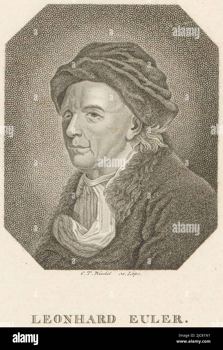 Ritratto di Leonhard Euler, tipografia: Karl Traugott Riedel, (menzionato sull'oggetto), editore: gebroeders Schumann, (menzionato sull'oggetto), Lipsia, 1779 - 1850, carta, incisione, h 185 mm - l 120 mm Foto Stock
