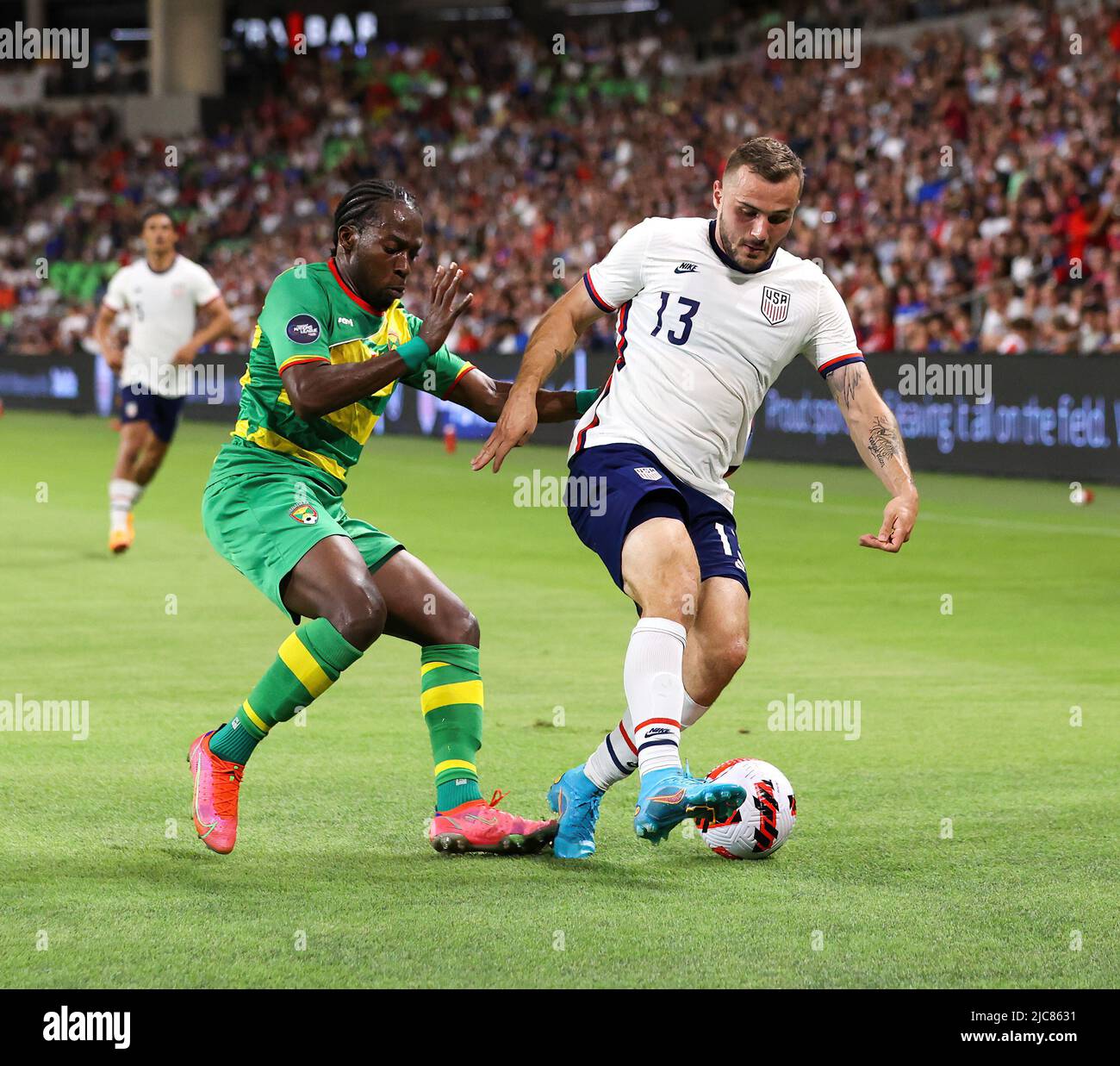 Austin, Texas, Stati Uniti. 10th giugno 2022. Gli Stati Uniti avanzano Jordan Morris (13) in azione durante una partita della CONCACACAF Nations League il 10 giugno 2022 ad Austin, Texas. (Credit Image: © Scott Coleman/ZUMA Press Wire) Credit: ZUMA Press, Inc./Alamy Live News Foto Stock