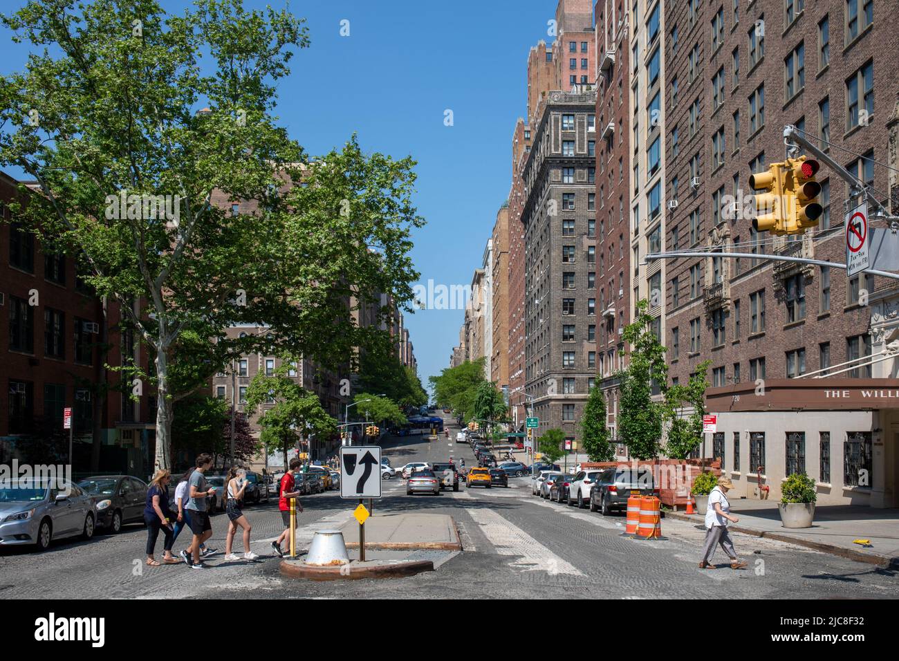 West End Avenue Street view nel quartiere Upper West Side di New York City, Stati Uniti d'America Foto Stock