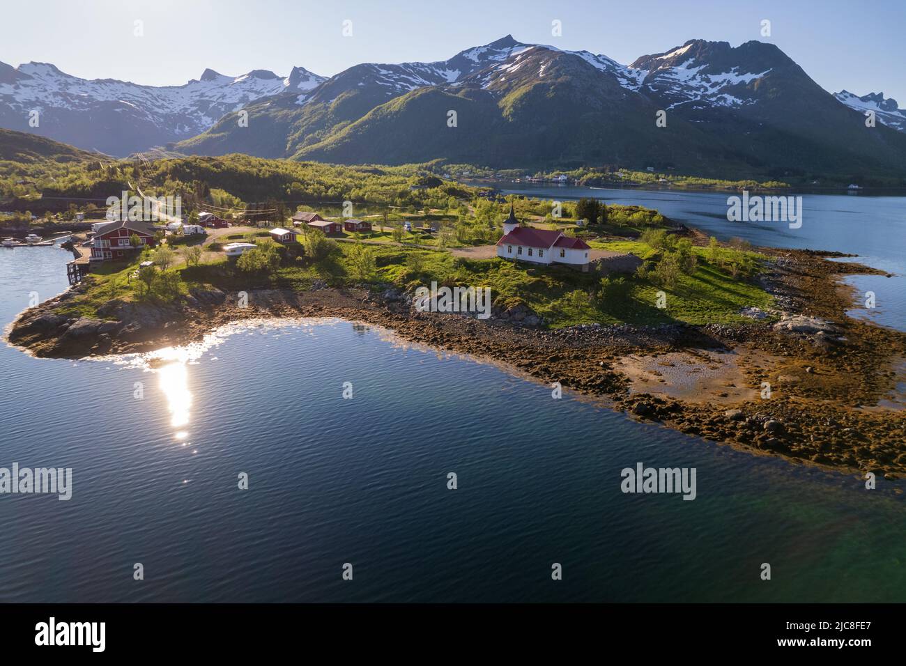 Veduta aerea delle isole Lofoten nel nord della Norvegia Foto Stock