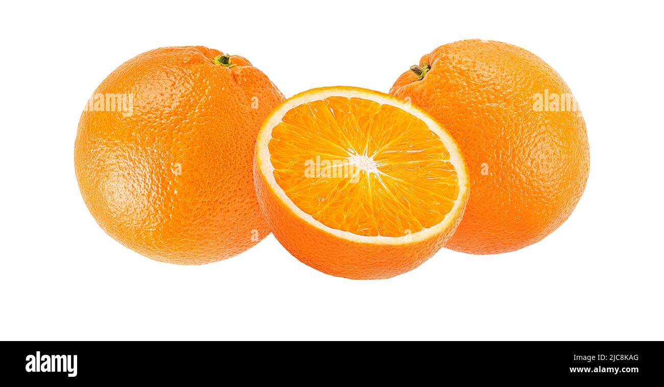 Frutta di arancia isolare su sfondo bianco Foto Stock