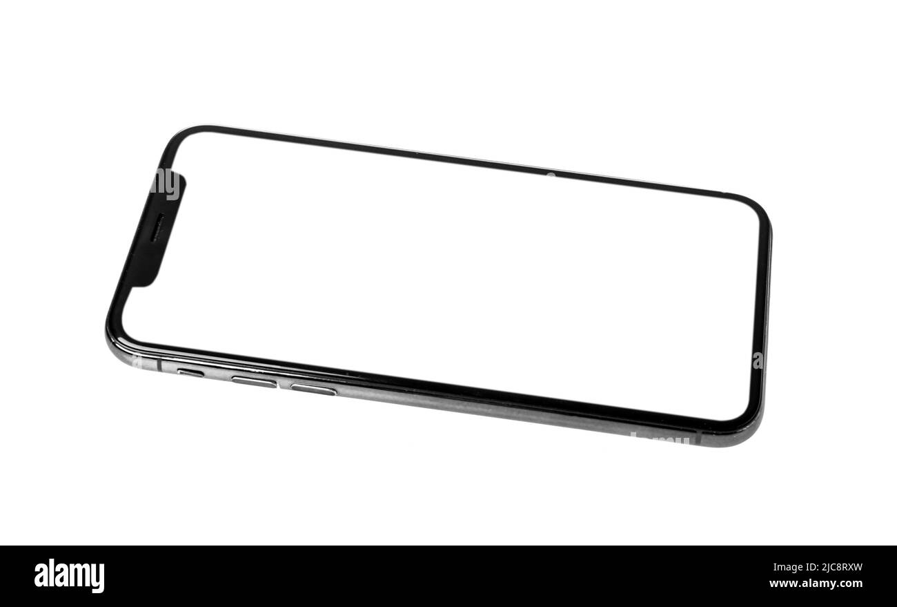 Smartphone moderno isolato su bianco Foto Stock