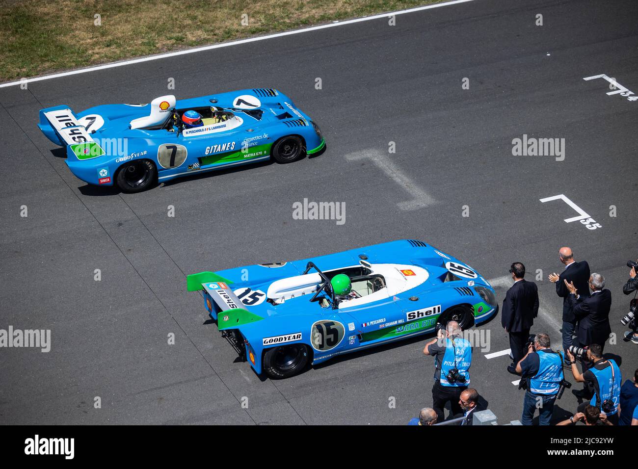 Henri PESCAROLO alla guida della Matra MS670 con Gerard LARROUSSE alla guida della Matra MS670B durante la 2022 24 ore di le Mans, 3rd round del FIA World Endurance Championship 2022, sul Circuit de la Sarthe, dal 11 al 12 giugno 2022 a le Mans, Francia - Foto: Germain Hazard/DPPI/LiveMedia Foto Stock