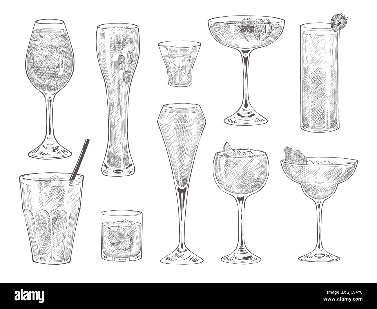 Set di bicchieri da cocktail disegnati a mano Immagine e Vettoriale - Alamy
