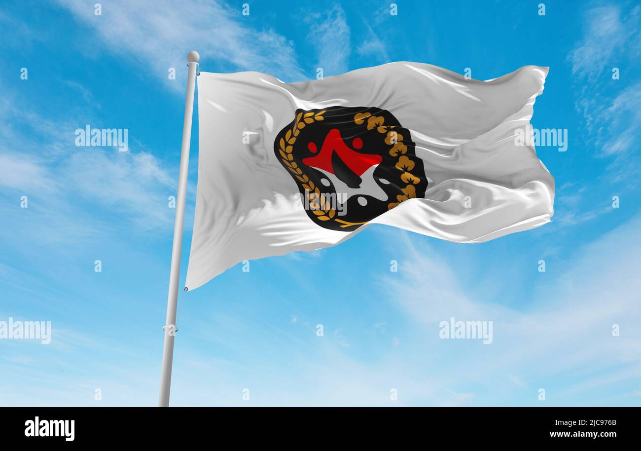 Bandiera ufficiale del Ministero di coordinamento per lo sviluppo umano e gli affari culturali Indonesia su sfondo cielo, vista panoramica. Conc. Patriota indonesiano Foto Stock