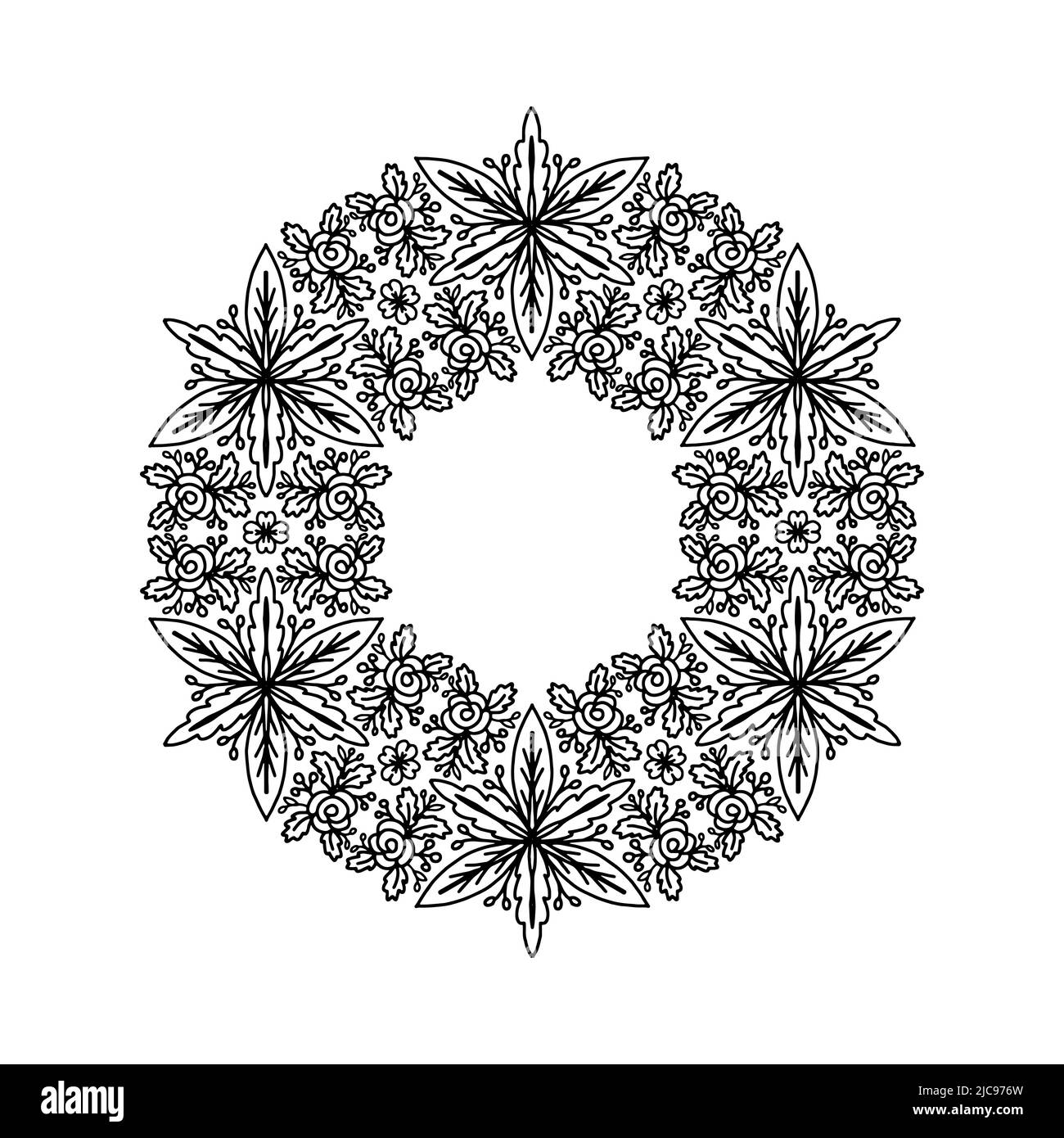 Mandala floreale in bianco e nero per carte di design , inviti o colorin page Illustrazione Vettoriale