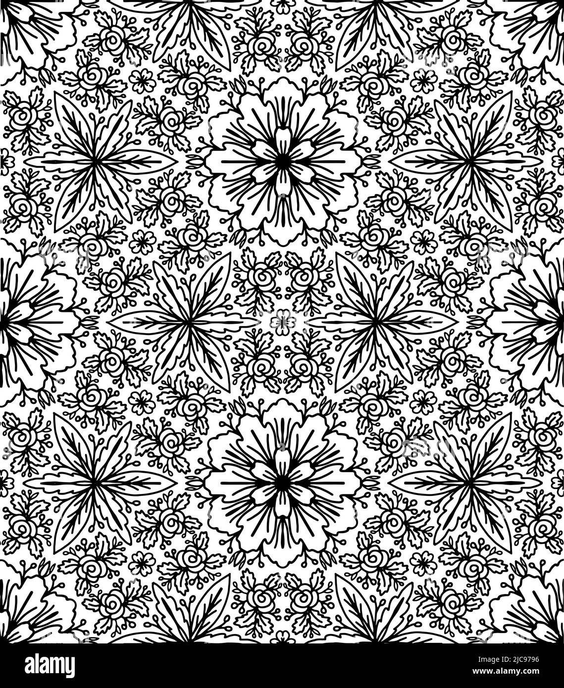 Elementi floreali in bianco e nero per carte di design , inviti o colorin page Illustrazione Vettoriale