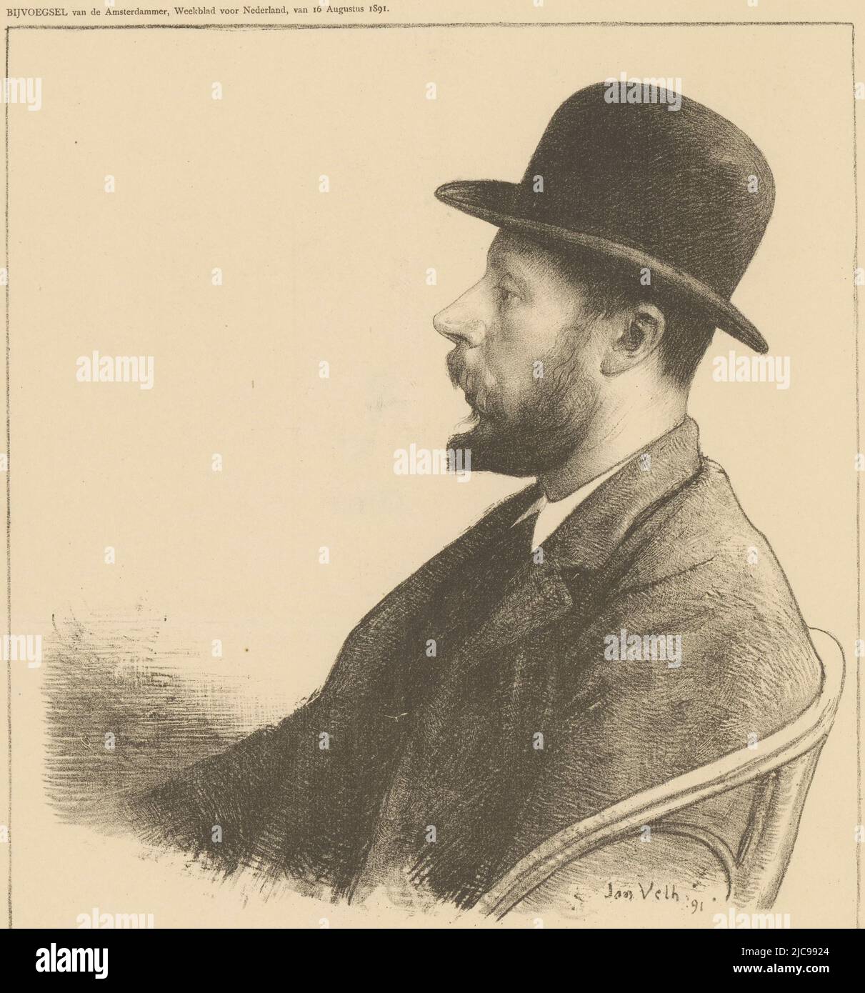 Ritratto di George Hendrik Breitner G. H. Breitner famosi contemporanei , stampatore: Jan Veth, (menzionato sull'oggetto), stampante: Amsterdamsche Boek- en Steendrukkerij v/h Ellerman Harms & Co., (menzionato sull'oggetto), Amsterdam, 1891, carta, a 428 mm x l 290 mm Foto Stock