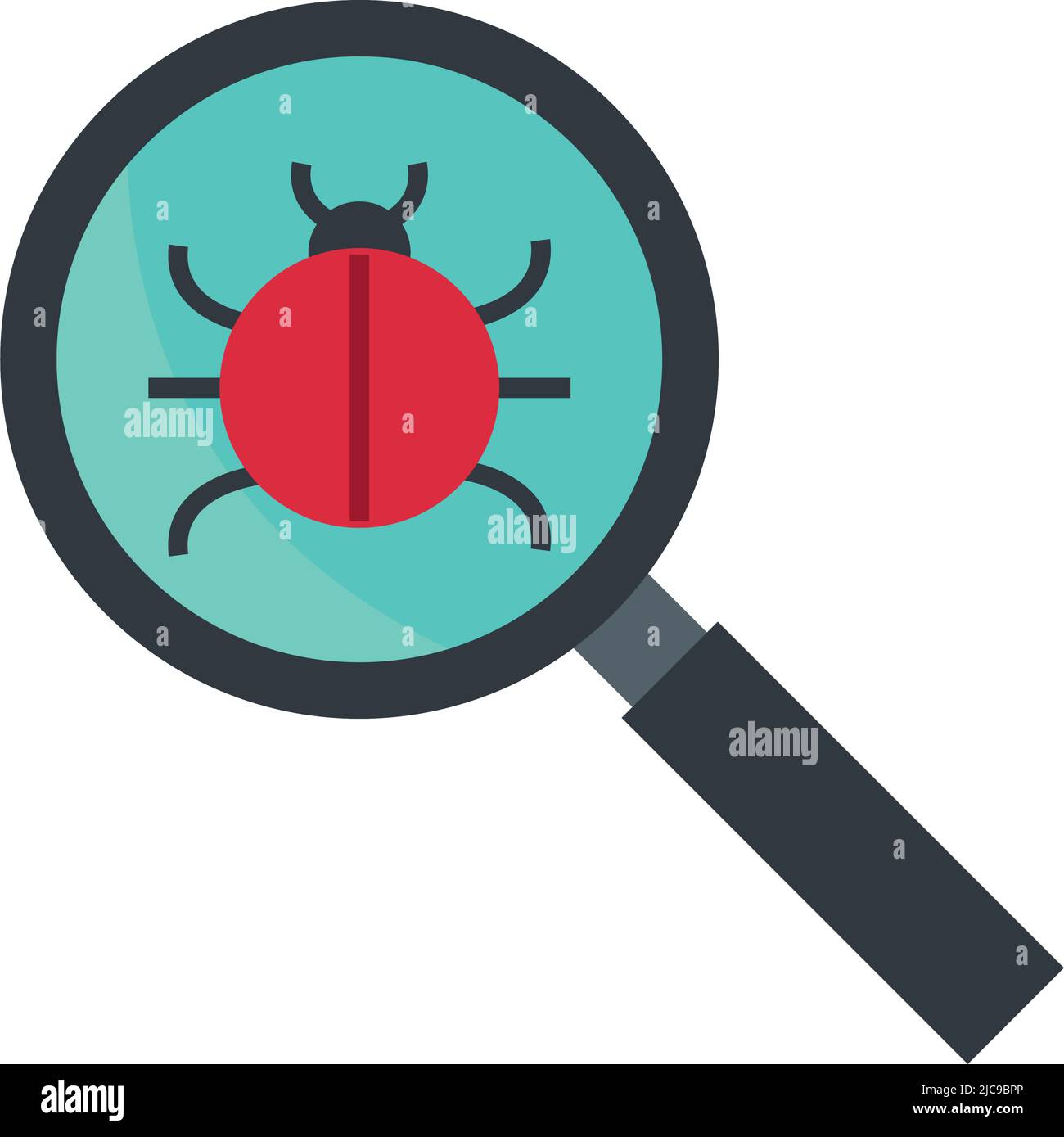 bug malware con lente di ingrandimento Illustrazione Vettoriale