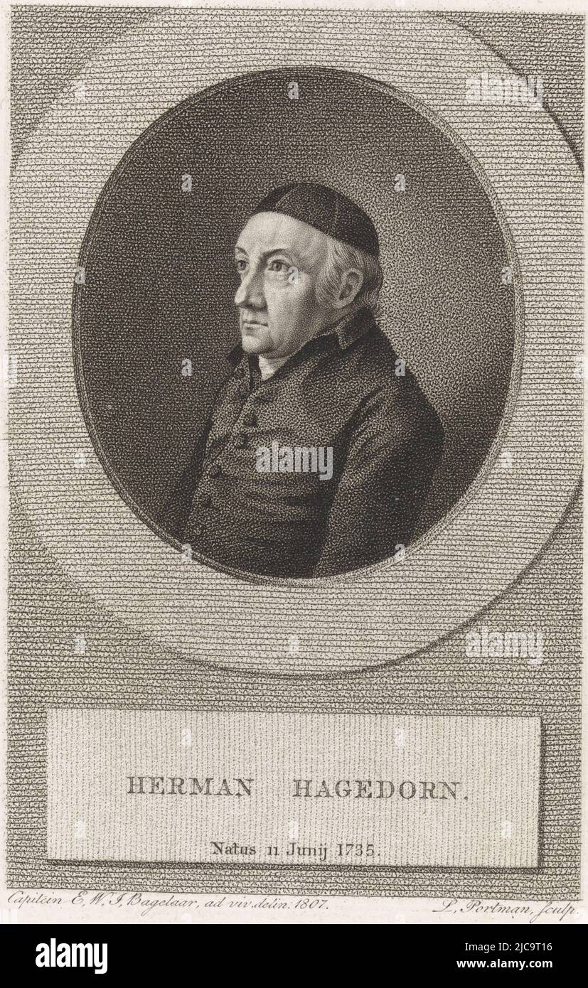 Ritratto di Hermann Hagedorn, mercante di Brema, tipografo: Ludwig Gottlieb Portman, (menzionato sull'oggetto), disegnatore intermediario: Ernst Willem Jan Bagelaar, (menzionato sull'oggetto), sconosciuto, 1807, carta, a 240 mm x l 156 mm Foto Stock