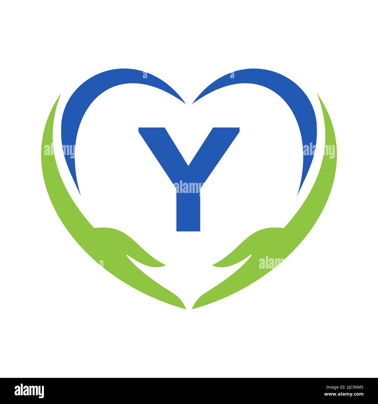 Logo Hand Care sulla lettera Y. Letter Y Logo Charity, Healthcare Care, Fondazione con simbolo della mano Illustrazione Vettoriale