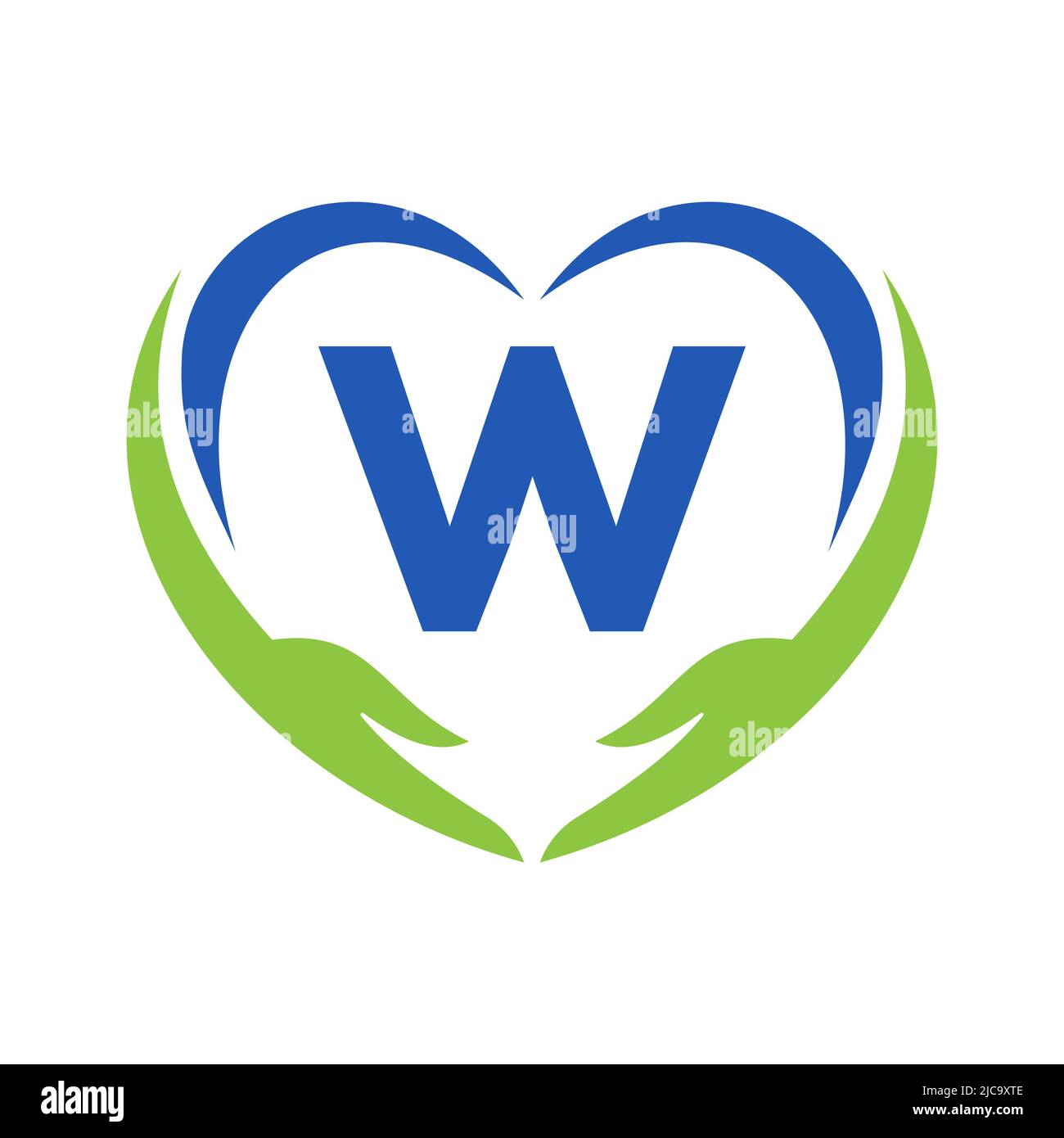 Logo Hand Care sulla lettera W. lettera W Logo Charity, Healthcare Care, Fondazione con simbolo Hand Illustrazione Vettoriale