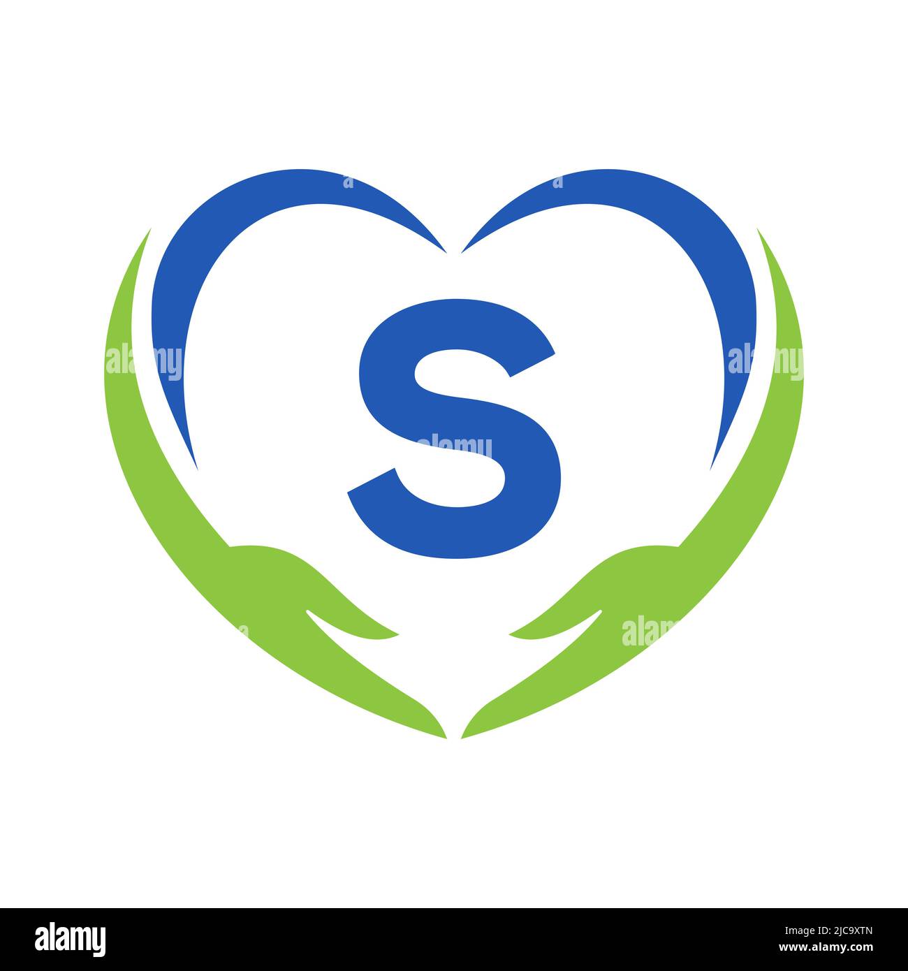 Logo Hand Care sulla lettera S. lettera S Logo Charity, Healthcare Care, Fondazione con simbolo della mano Illustrazione Vettoriale