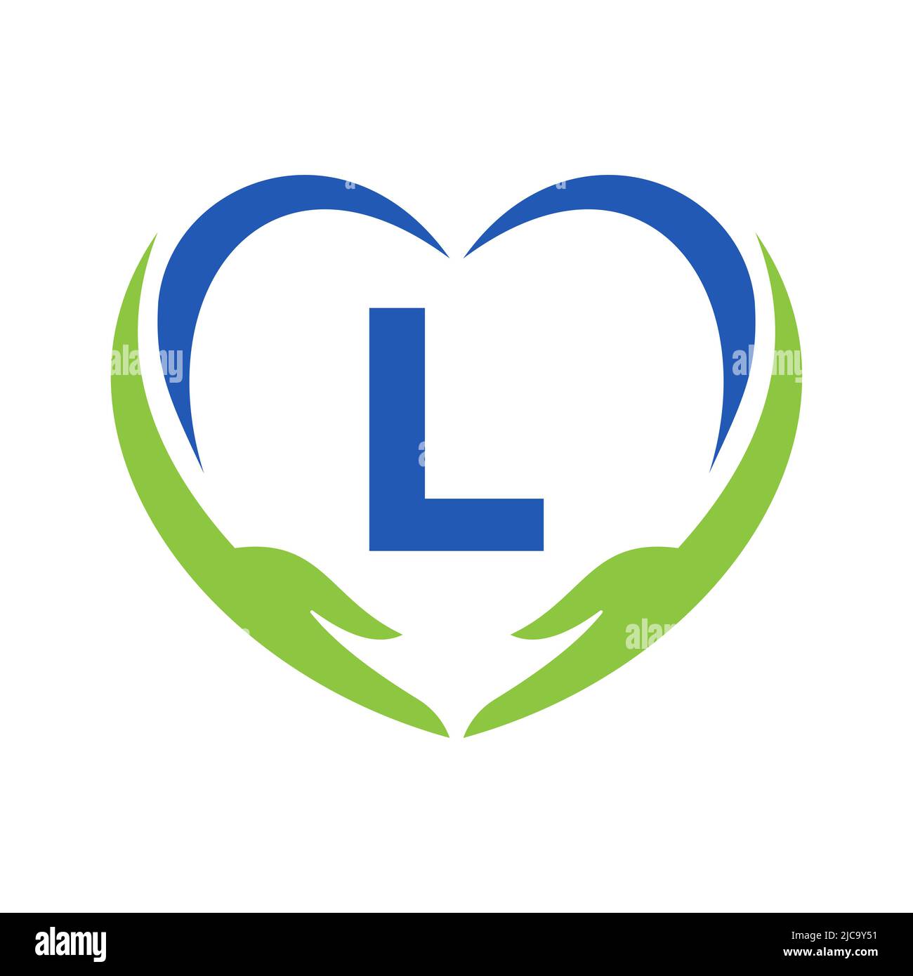 Logo Hand Care sulla lettera L. Letter L Logo Charity, Healthcare Care, Fondazione con simbolo della mano Illustrazione Vettoriale