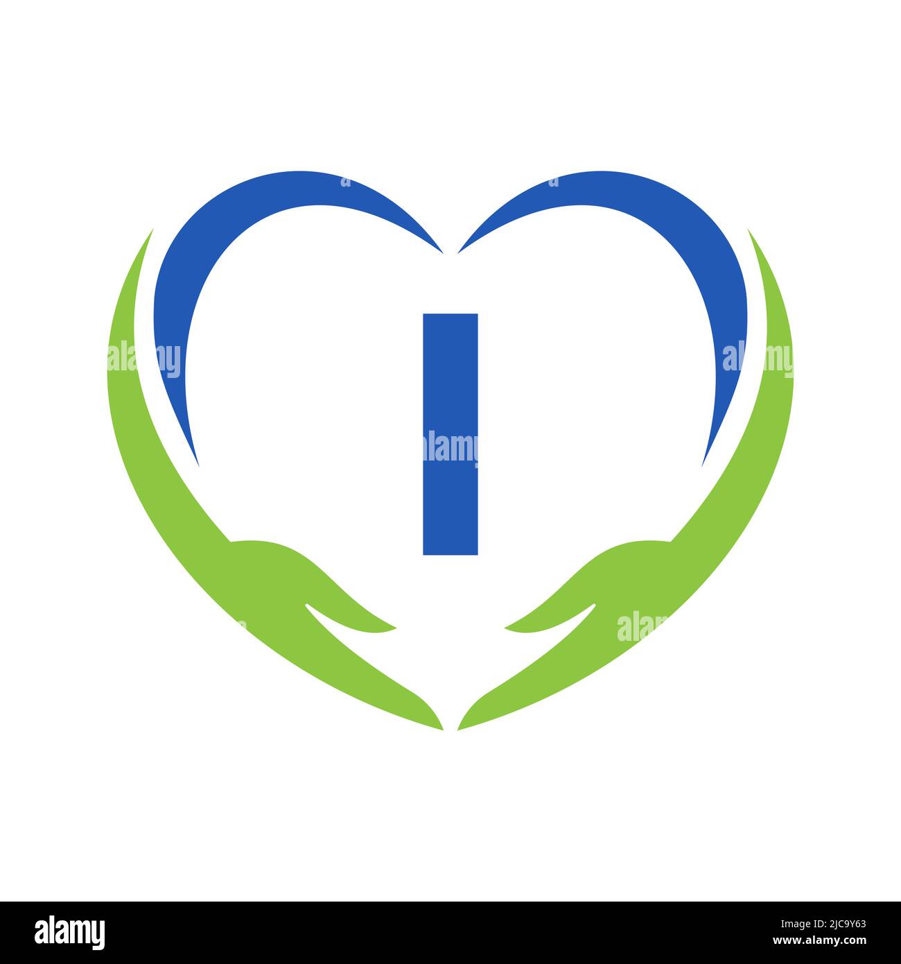 Logo Hand Care sulla lettera I. lettera i Logo Charity, Healthcare Care, Fondazione con simbolo Hand Illustrazione Vettoriale
